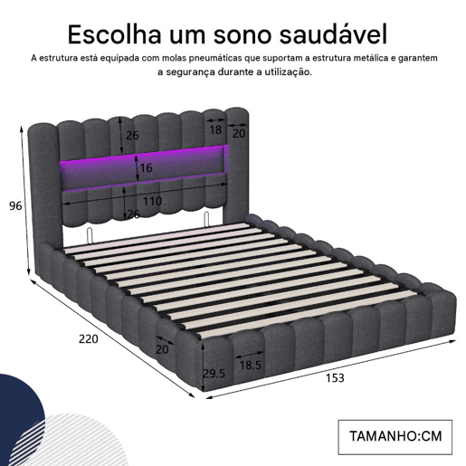 Cama estofada 140x200 cm, cama com estrado hidráulico, cama com estrado de ripas, candeeiro de leitura com porta de carregamento USB e iluminação LED, cama com baú, cama de casal, cama juvenil (cinza) Cama estofada 140x200 cm, cama com estrado hidráulico, cama com estrado de ripas, candeeiro de leitura com porta de carregamento USB e iluminação LED, cama com baú, cama de casal, cama juvenil (cinza)