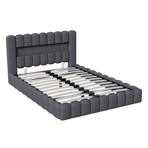 Cama estofada 140x200 cm, cama com estrado hidráulico, cama com estrado de ripas, candeeiro de leitura com porta de carregamento USB e iluminação LED, cama com baú, cama de casal, cama juvenil (cinza) Cama estofada 140x200 cm, cama com estrado hidráulico, cama com estrado de ripas, candeeiro de leitura com porta de carregamento USB e iluminação LED, cama com baú, cama de casal, cama juvenil (cinza)