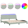 Estrutura de Cama de casal moderno com LED sem colchão 200x200 cm veludo cinzento-claro