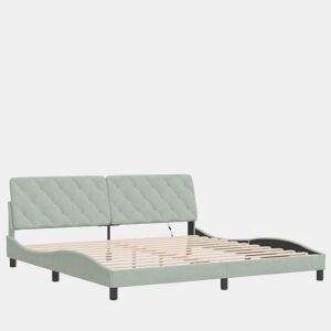 Estrutura de Cama de casal moderno com LED sem colchão 200x200 cm veludo cinzento-claro