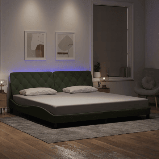 Estrutura de Cama de casal moderno com LED sem colchão 200x200 cm veludo cinzento-claro Estrutura de Cama de casal moderno com LED sem colchão 200x200 cm veludo cinzento-claro