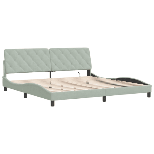 Estrutura de Cama de casal moderno com LED sem colchão 200x200 cm veludo cinzento-claro Estrutura de Cama de casal moderno com LED sem colchão 200x200 cm veludo cinzento-claro