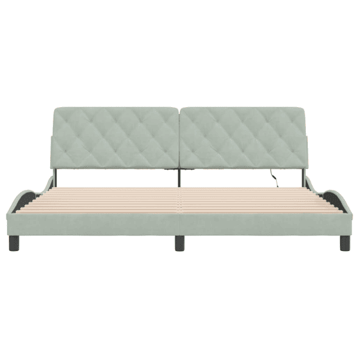 Estrutura de Cama de casal moderno com LED sem colchão 200x200 cm veludo cinzento-claro Estrutura de Cama de casal moderno com LED sem colchão 200x200 cm veludo cinzento-claro