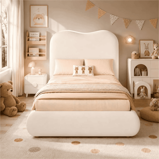 Cama estofada para criança 90x200 cm - hidráulica com base de colchão, cabeceira acolchoada e amplo espaço de arrumação - bege Cama estofada para criança 90x200 cm - hidráulica com base de colchão, cabeceira acolchoada e amplo espaço de arrumação - bege