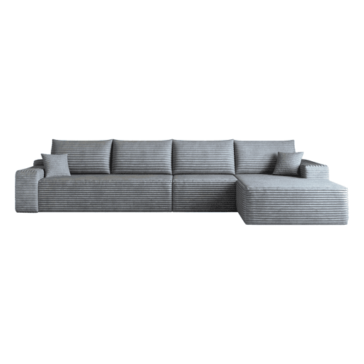 Sofá modular de canto de 340 cm - chaise longue em L, assento profundo, sofá compacto - cinzento