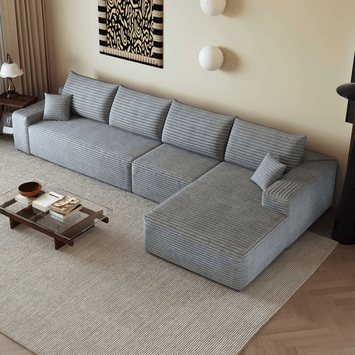Sofá modular de canto de 340 cm - chaise longue em L, assento profundo, sofá compacto - cinzento