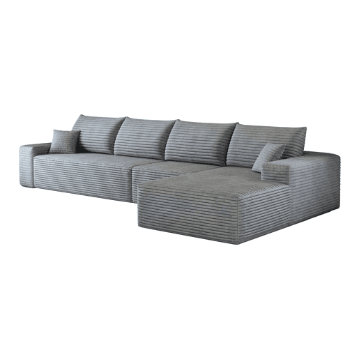 Sofá modular de canto de 340 cm - chaise longue em L, assento profundo, sofá compacto - cinzento