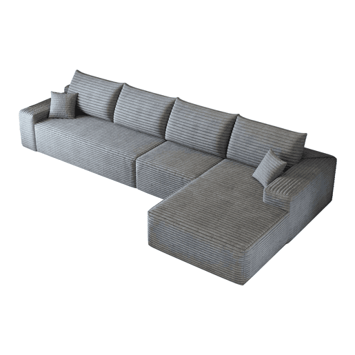 Sofá modular de canto de 340 cm - chaise longue em L, assento profundo, sofá compacto - cinzento