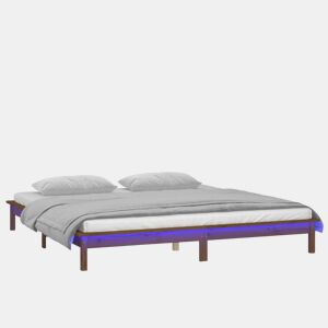 Estrutura de Cama de casal simple casal pequena +LEDs 120x190 cm madeira castanho