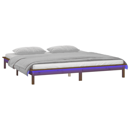 Estrutura de Cama de casal simple casal pequena +LEDs 120x190 cm madeira castanho Estrutura de Cama de casal simple casal pequena +LEDs 120x190 cm madeira castanho