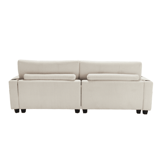 Sofá de 2 lugares - Modular em veludo cotelê com almofadas, 4 porta-copos, bolsos laterais e portas USB - Bege Sofá de 2 lugares - Modular em veludo cotelê com almofadas, 4 porta-copos, bolsos laterais e portas USB - Bege