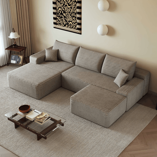 Sofá modular de canto de 270 cm, 3 lugares u2013 chaise longue em L, assento profundo u2013 camel Sofá modular de canto de 270 cm, 3 lugares u2013 chaise longue em L, assento profundo u2013 camel