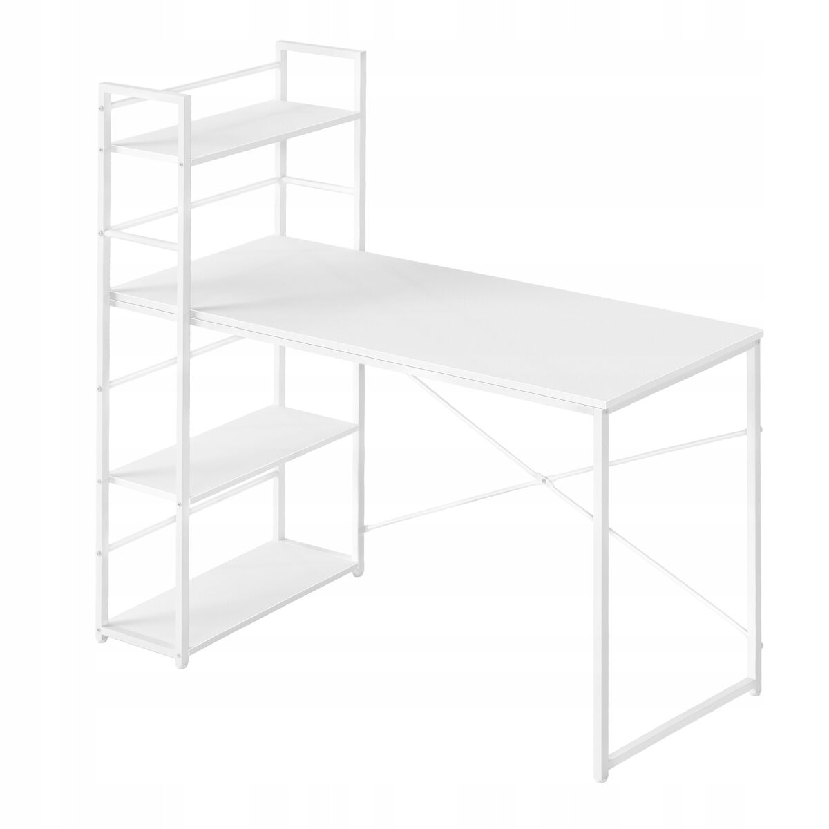 Escritorio para ordenador con estantería 120 cm, blanco, mesa de estudio y oficina moderna