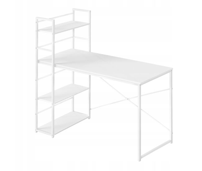 Escritorio para ordenador con estantería 120 cm, blanco, mesa de estudio y oficina moderna