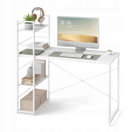 Secretária para computador com prateleira 120 cm, branca, mesa de escritório moderna