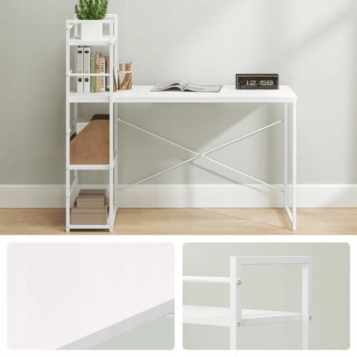 Secretária para computador com prateleira 120 cm, branca, mesa de escritório moderna
