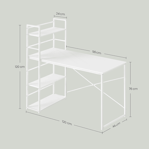 Secretária para computador com prateleira 120 cm, branca, mesa de escritório moderna
