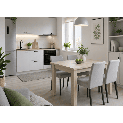 Mesa de jantar 80 × 80 cm, com painel para móveis com revestimento de PVC, acabamento carvalho Sonoma. Mesa de jantar 80 × 80 cm, com painel para móveis com revestimento de PVC, acabamento carvalho Sonoma.