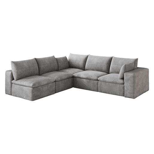 Sofá modular 260 x 250 cm u2013 modelo Cloud em veludo, dupla camada, almofadas com capas removíveis u2013 cinzento Sofá modular 260 x 250 cm u2013 modelo Cloud em veludo, dupla camada, almofadas com capas removíveis u2013 cinzento