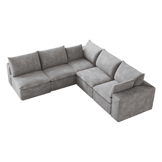 Sofá modular 260 x 250 cm u2013 modelo Cloud em veludo, dupla camada, almofadas com capas removíveis u2013 cinzento Sofá modular 260 x 250 cm u2013 modelo Cloud em veludo, dupla camada, almofadas com capas removíveis u2013 cinzento