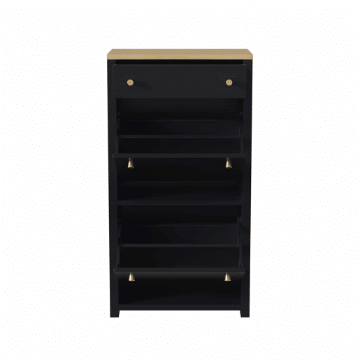 Armário 50 × 24 × 95 cm u2014 com 1 gaveta, 2 portas basculantes, prateleiras ajustáveis e puxadores metálicos u2014 PretoMadeira Armário 50 × 24 × 95 cm u2014 com 1 gaveta, 2 portas basculantes, prateleiras ajustáveis e puxadores metálicos u2014 PretoMadeira