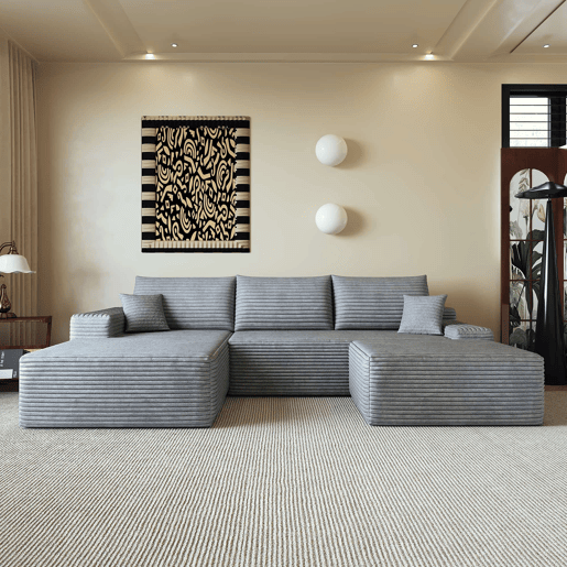 Sofá modular de canto de 270 cm - chaise longue em L, assento profundo, sofá compacto - cinzento