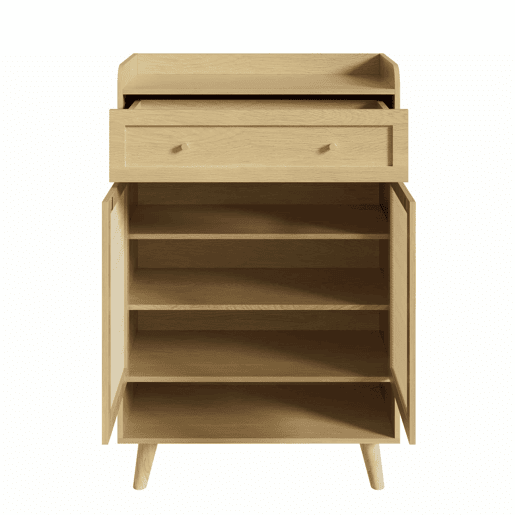 Armário 80 x 105 x 35 cm u2014 com 2 portas de rattan, 4 prateleiras, 1 gaveta e prateleira superior aberta u2014 Carvalho claro Armário 80 x 105 x 35 cm u2014 com 2 portas de rattan, 4 prateleiras, 1 gaveta e prateleira superior aberta u2014 Carvalho claro