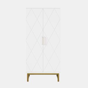 Armário de cozinha u2014 com prateleiras ajustáveis, ideal para espaços pequenos, móvel auxiliar de arrumação u2014 branco e dourado