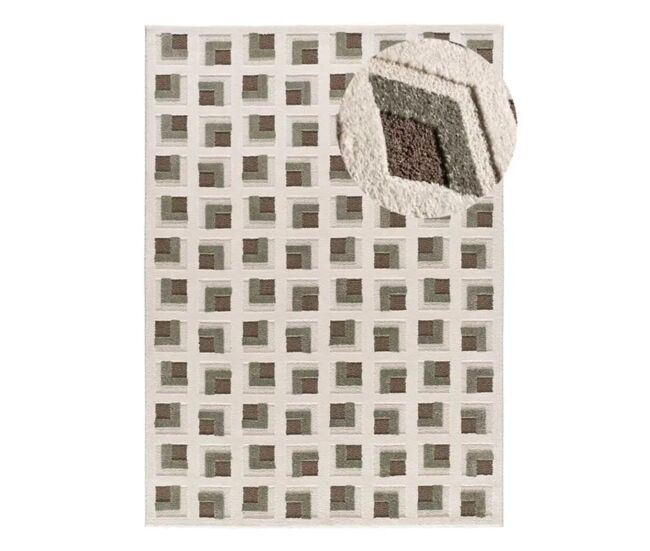 Alfombra geométrica con relieve marrón / blanco candela, 120x170 cm - atticgo