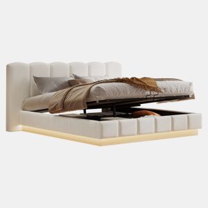 Cama de casal de tecido 180x200 cm com armazenamento e luz led,branco