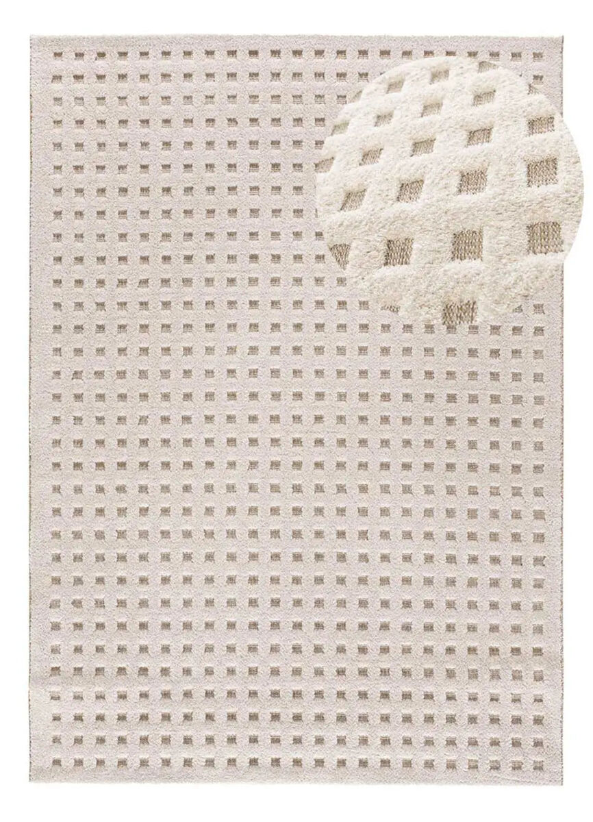 Alfombra diseño cuadros en relieve en blanco diena, 120x170 cm - atticgo