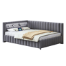 Cama de casal de veludo 140x200 cm com luz led,cinza escuro