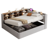 Cama de casal de veludo 140x200 cm com armazenamento,cinza claro