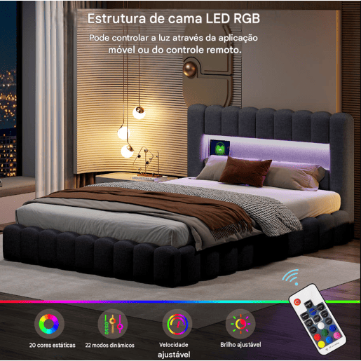Cama estofada 160x200 cm, cama com estrado hidráulico, cama com estrado de ripas, candeeiro de leitura com porta de carregamento USB e iluminação LED, cama com baú, cama de casal, cama juvenil (cinza) Cama estofada 160x200 cm, cama com estrado hidráulico, cama com estrado de ripas, candeeiro de leitura com porta de carregamento USB e iluminação LED, cama com baú, cama de casal, cama juvenil (cinza)