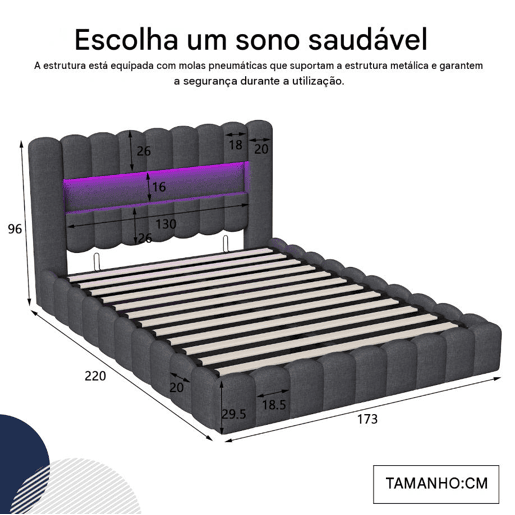 Cama estofada 160x200 cm, cama com estrado hidráulico, cama com estrado de ripas, candeeiro de leitura com porta de carregamento USB e iluminação LED, cama com baú, cama de casal, cama juvenil (cinza) Cama estofada 160x200 cm, cama com estrado hidráulico, cama com estrado de ripas, candeeiro de leitura com porta de carregamento USB e iluminação LED, cama com baú, cama de casal, cama juvenil (cinza)