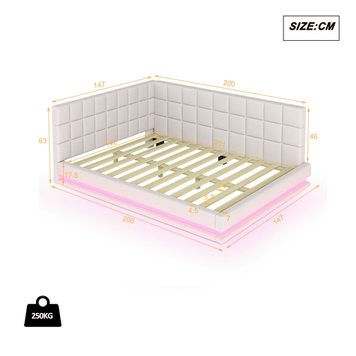 Cama de casal de linho 140x200 cm com luz led,bege