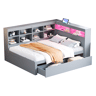 Cama de casal de madeira maciça 140x200 cm com luz led,cinza
