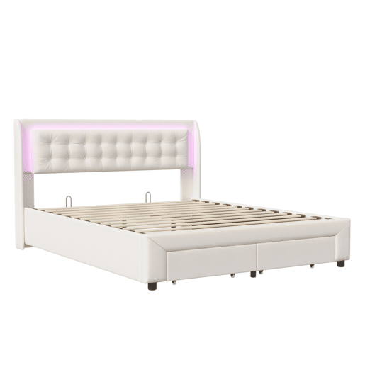 Cama 140x190cm, USB, LED, cama de casal, cama funcional, cama com arrumação, cama de madeira, veludo, bege Cama 140x190cm, USB, LED, cama de casal, cama funcional, cama com arrumação, cama de madeira, veludo, bege