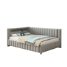 Cama de casal de veludo 140x200 cm com luz led,cinza claro