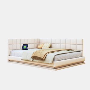 Cama de casal de linho 160x200 cm com luz led,bege