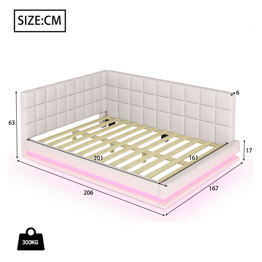 Cama de casal de linho 160x200 cm com luz led,bege Cama de casal de linho 160x200 cm com luz led,bege
