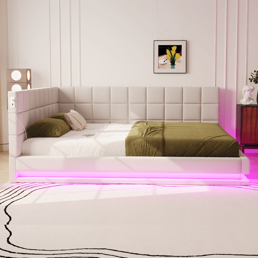 Cama de casal de linho 160x200 cm com luz led,bege Cama de casal de linho 160x200 cm com luz led,bege