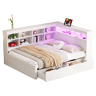 Cama de casal de madeira maciça 140x200 cm com luz led,branco