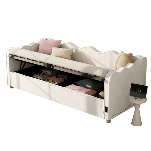 Sofá-cama individual 90x200 cm de veludo com armazenamento,bege Sofá-cama individual 90x200 cm de veludo com armazenamento,bege