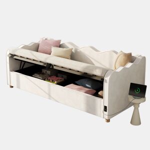Sofá-cama individual 90x200 cm de veludo com armazenamento,bege