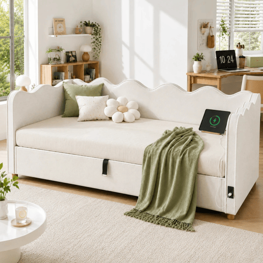 Sofá-cama individual 90x200 cm de veludo com armazenamento,bege Sofá-cama individual 90x200 cm de veludo com armazenamento,bege