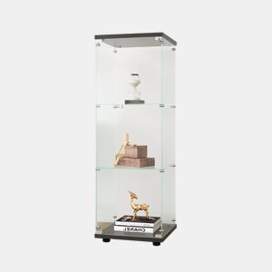 Vitrine de três níveis, alto brilho, com prateleiras, estante para livros, preta