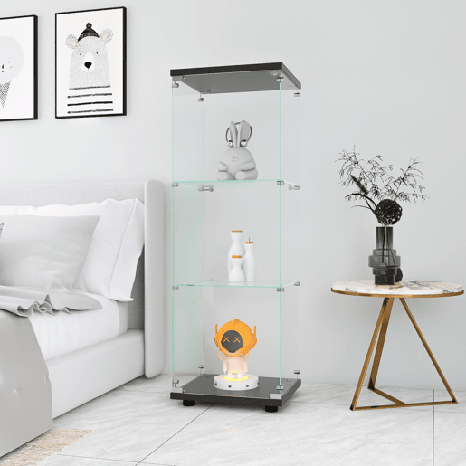 Vitrine de três níveis, alto brilho, com prateleiras, estante para livros, preta Vitrine de três níveis, alto brilho, com prateleiras, estante para livros, preta
