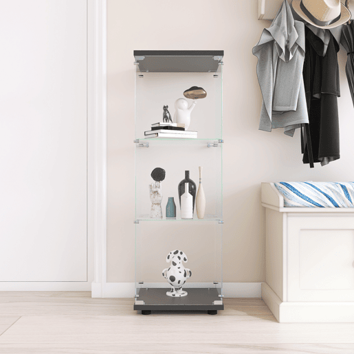 Vitrine de três níveis, alto brilho, com prateleiras, estante para livros, preta Vitrine de três níveis, alto brilho, com prateleiras, estante para livros, preta