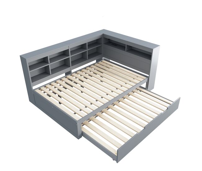 Cama nido de madera maciza 140x200 cm,gris